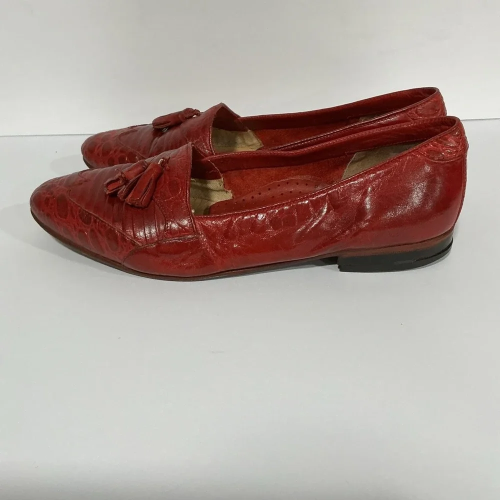 Giorgio Brutini Red Snakeskin Tasseled Loafers Dress Shoes, 10.5D, Brazil, VTG